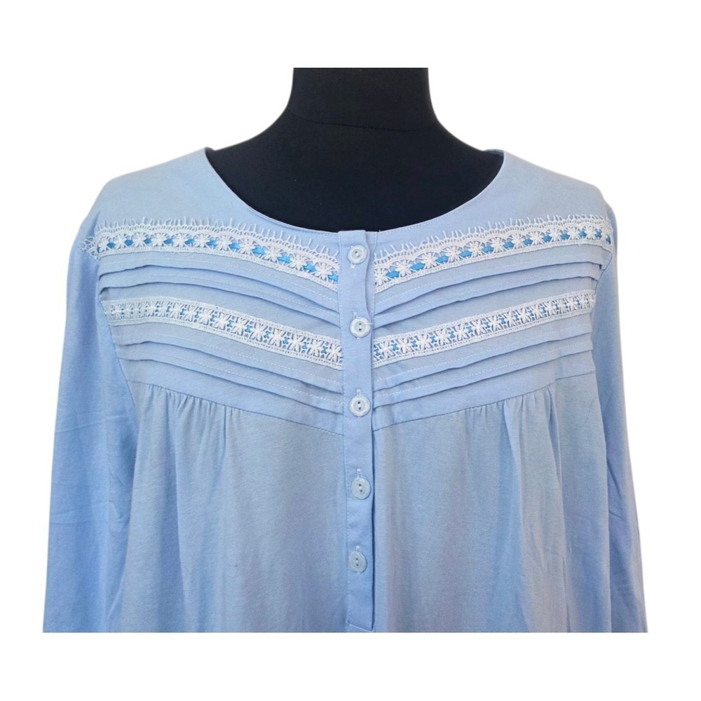 NWT  100% Soft Cotton Keyocean Long Sleeve Nightgown Pajamas Blue Women's Size L